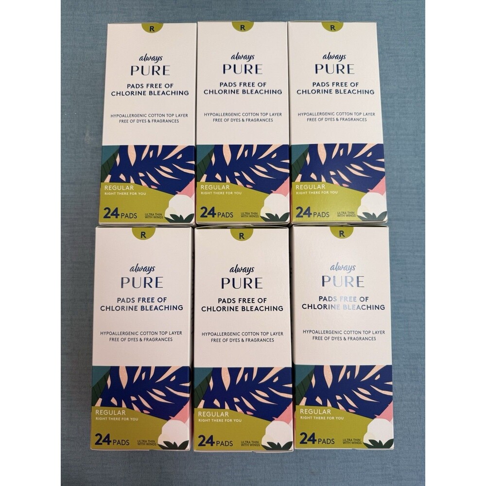 6 Always Pure 24 regular hypoallergenic Cotton Pads Chlorine & Dye Free Thin